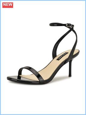 Nine West Waltz Heeled Sandal Faux Leather Kitten Block Heel Ankle Strap Open